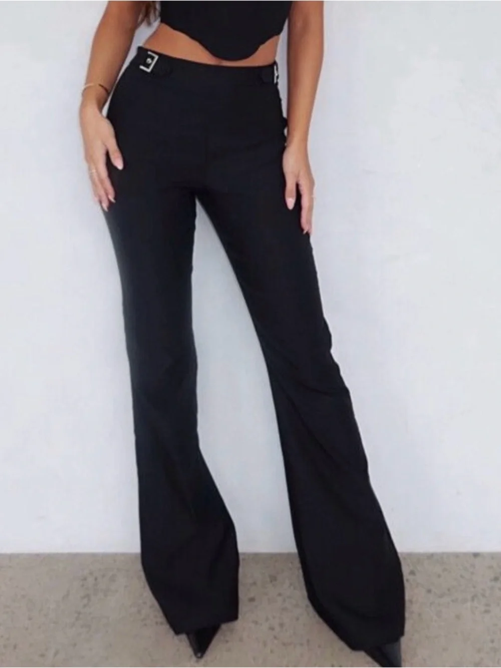 White Fox Satisfy Me Black Buckle Pants - Medium NWT